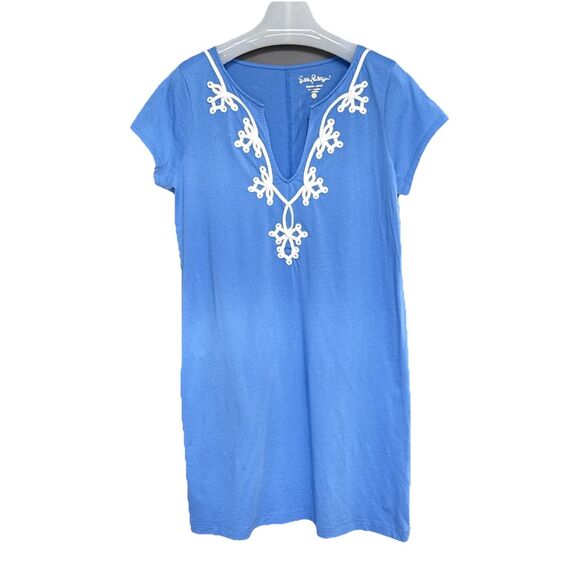 Lilly Pulitzer Brewster Short Sleeve Dress Size L Blue Pima Cotton - Picture 3 of 11